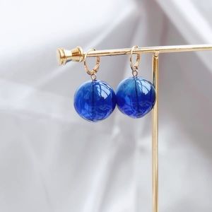 Sapphire blue glass bubble drop earrings